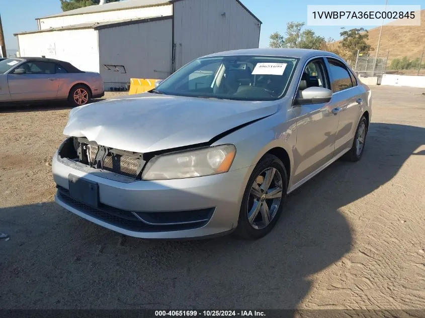 2014 Volkswagen Passat 2.5L Se VIN: 1VWBP7A36EC002845 Lot: 40651699