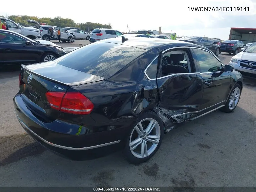 2014 Volkswagen Passat 2.0L Tdi Sel Premium VIN: 1VWCN7A34EC119141 Lot: 40663274