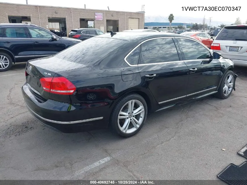 2014 Volkswagen Passat 1.8T Sel Premium VIN: 1VWCT7A30EC070347 Lot: 40692745