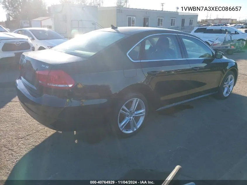 2014 Volkswagen Passat 2.0L Tdi Se VIN: 1VWBN7A3XEC086657 Lot: 40764929