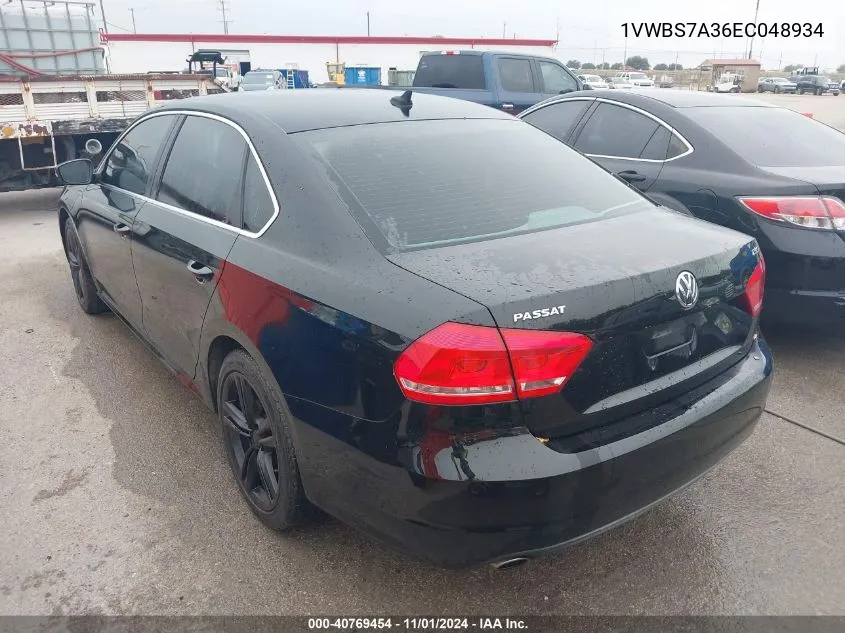 2014 Volkswagen Passat 1.8T Se VIN: 1VWBS7A36EC048934 Lot: 40769454