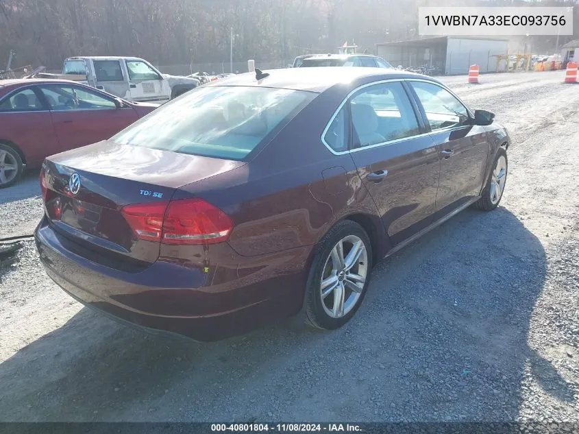 2014 Volkswagen Passat 2.0L Tdi Se VIN: 1VWBN7A33EC093756 Lot: 40801804