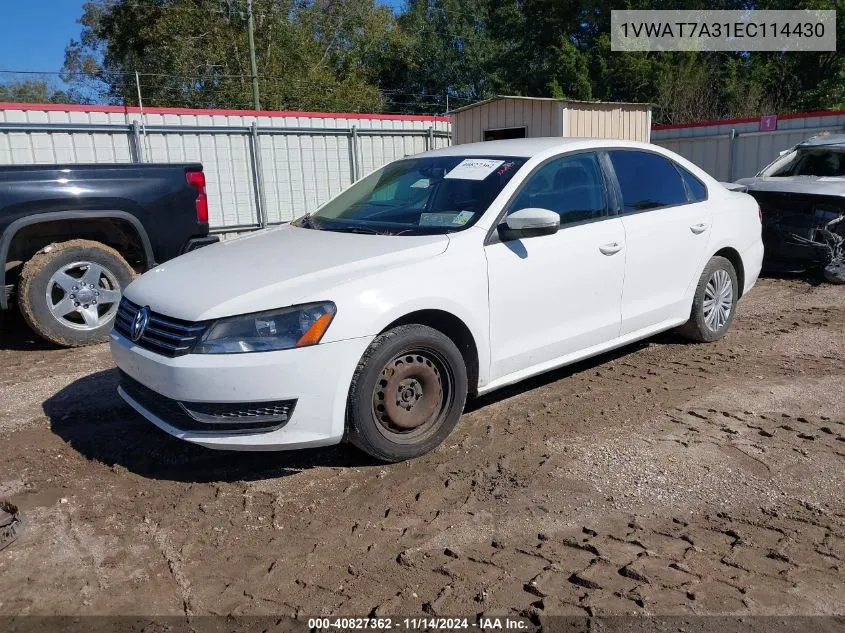 2014 Volkswagen Passat 1.8T S VIN: 1VWAT7A31EC114430 Lot: 40827362