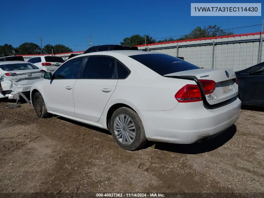 2014 Volkswagen Passat 1.8T S VIN: 1VWAT7A31EC114430 Lot: 40827362