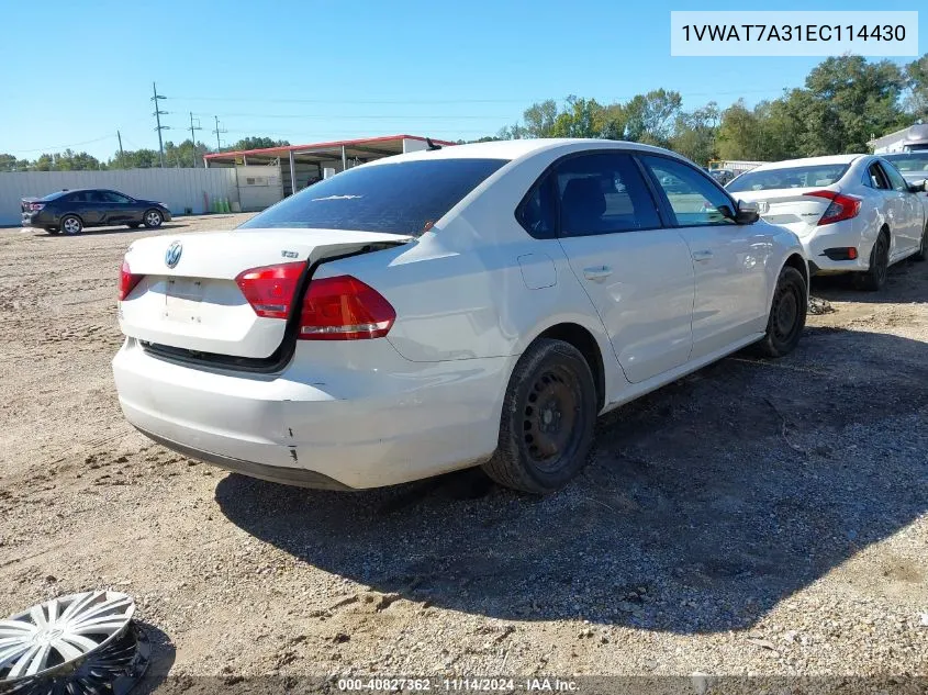 2014 Volkswagen Passat 1.8T S VIN: 1VWAT7A31EC114430 Lot: 40827362