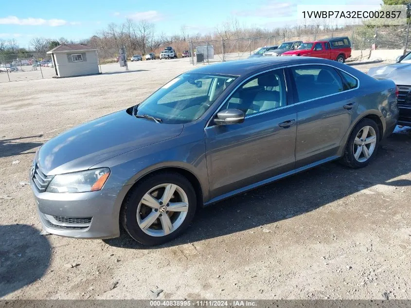 2014 Volkswagen Passat 2.5L Se VIN: 1VWBP7A32EC002857 Lot: 40838995