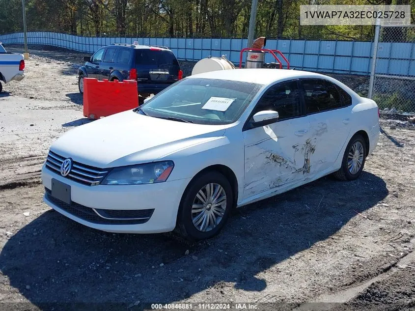 2014 Volkswagen Passat 2.5L S VIN: 1VWAP7A32EC025728 Lot: 40846881