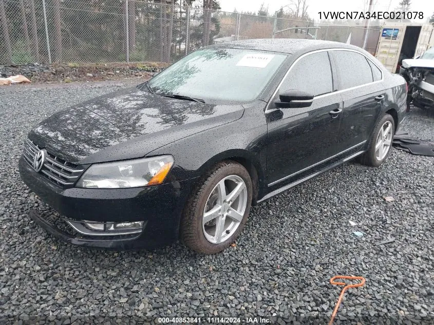 2014 Volkswagen Passat 2.0L Tdi Sel Premium VIN: 1VWCN7A34EC021078 Lot: 40853841