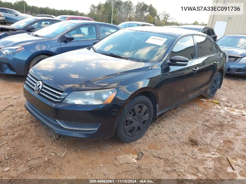 2014 Volkswagen Passat 1.8T S VIN: 1VWAS7A33EC091736 Lot: 40863061