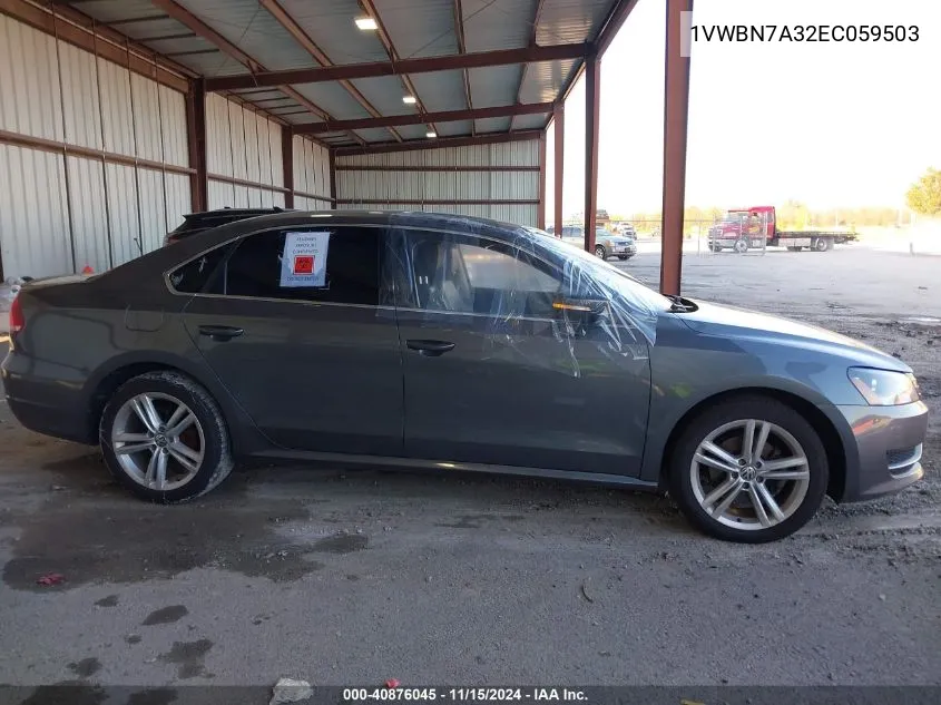 2014 Volkswagen Passat 2.0L Tdi Se VIN: 1VWBN7A32EC059503 Lot: 40876045