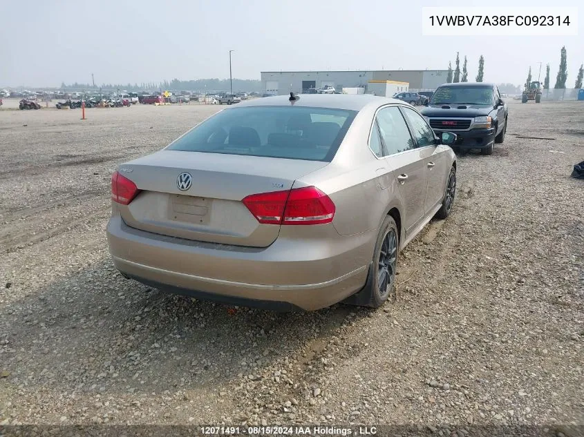 2015 Volkswagen Passat VIN: 1VWBV7A38FC092314 Lot: 12071491