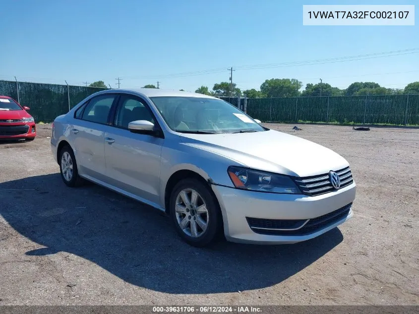 2015 Volkswagen Passat 1.8T S VIN: 1VWAT7A32FC002107 Lot: 39631706