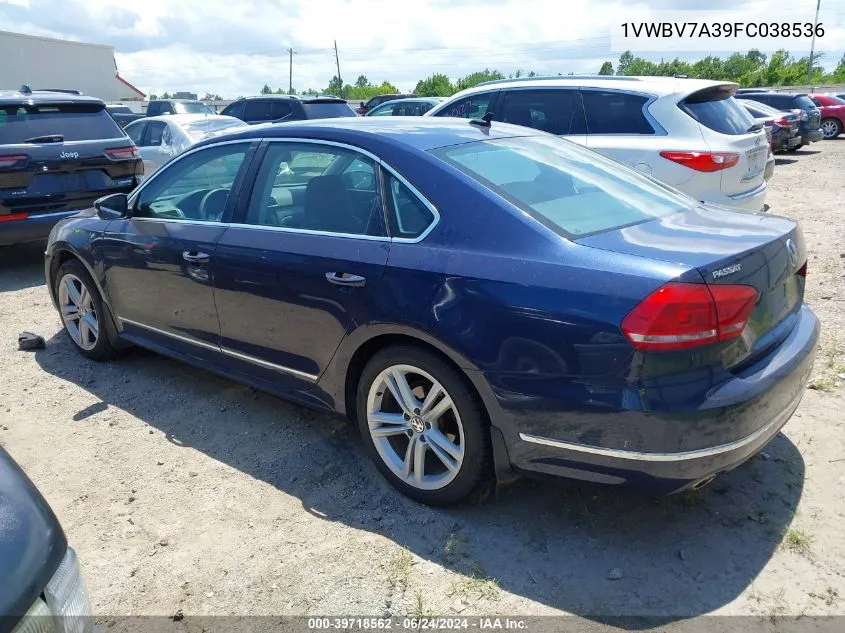 2015 Volkswagen Passat 2.0L Tdi Se VIN: 1VWBV7A39FC038536 Lot: 39718562