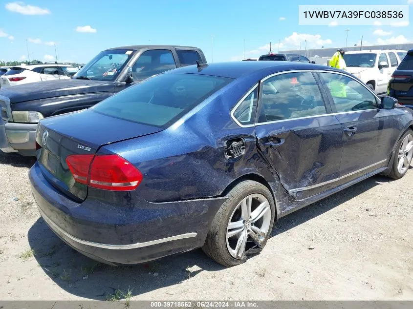 2015 Volkswagen Passat 2.0L Tdi Se VIN: 1VWBV7A39FC038536 Lot: 39718562