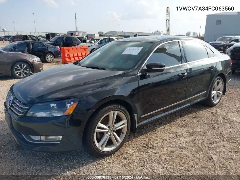 2015 Volkswagen Passat 2.0L Tdi Sel Premium VIN: 1VWCV7A34FC063560 Lot: 39876135