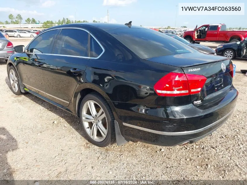 2015 Volkswagen Passat 2.0L Tdi Sel Premium VIN: 1VWCV7A34FC063560 Lot: 39876135