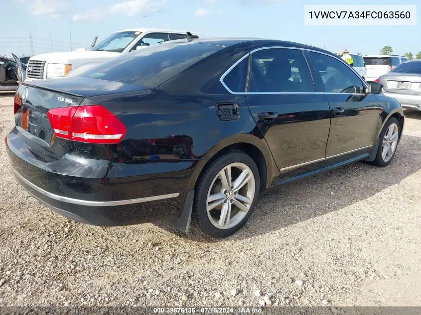 2015 Volkswagen Passat 2.0L Tdi Sel Premium VIN: 1VWCV7A34FC063560 Lot: 39876135