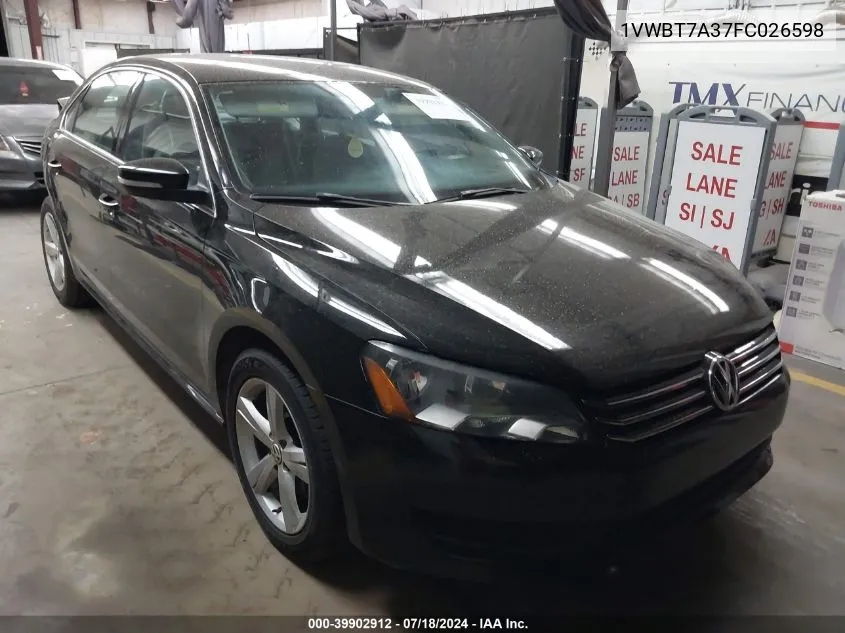 2015 Volkswagen Passat 1.8T Se VIN: 1VWBT7A37FC026598 Lot: 39902912