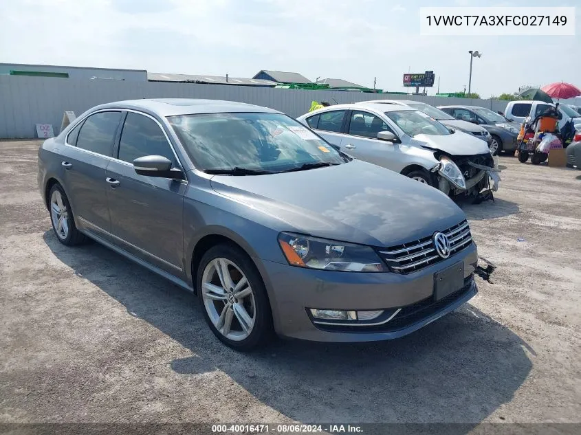 2015 Volkswagen Passat 1.8T Sel Premium VIN: 1VWCT7A3XFC027149 Lot: 40016471