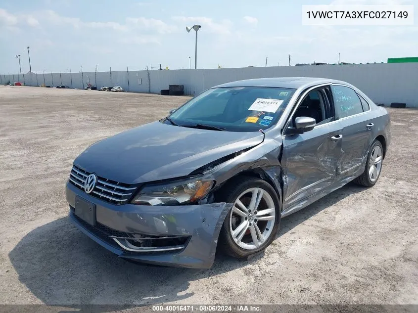 2015 Volkswagen Passat 1.8T Sel Premium VIN: 1VWCT7A3XFC027149 Lot: 40016471