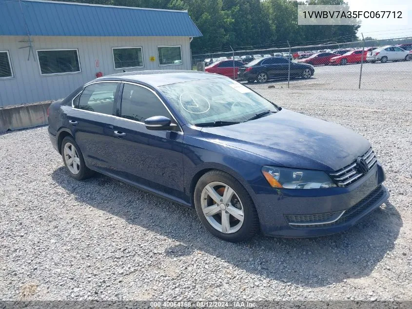 2015 Volkswagen Passat 2.0L Tdi Se VIN: 1VWBV7A35FC067712 Lot: 40064368