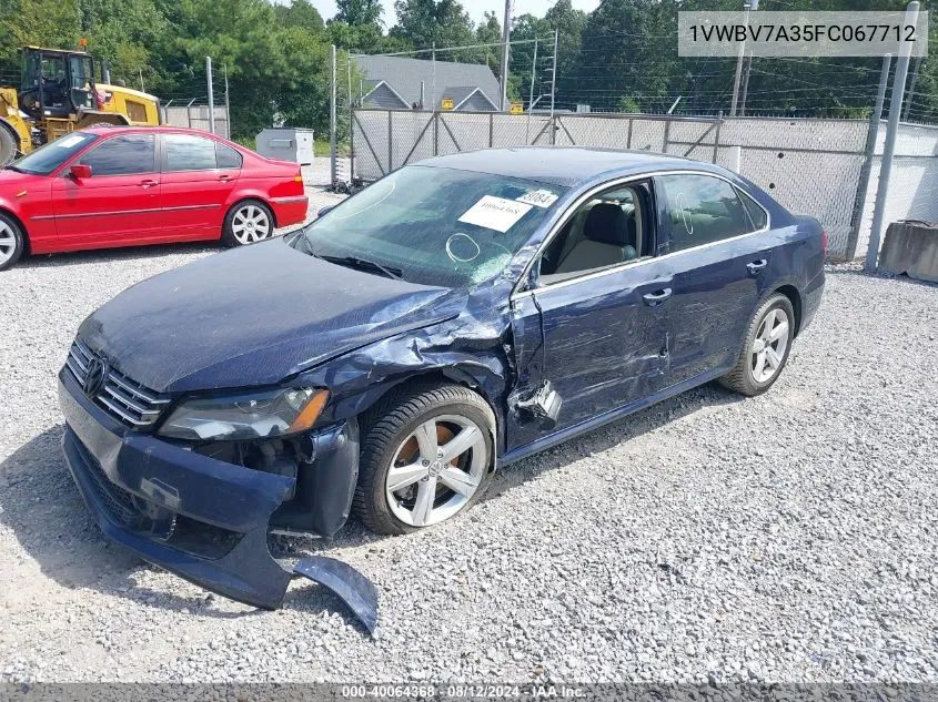 2015 Volkswagen Passat 2.0L Tdi Se VIN: 1VWBV7A35FC067712 Lot: 40064368