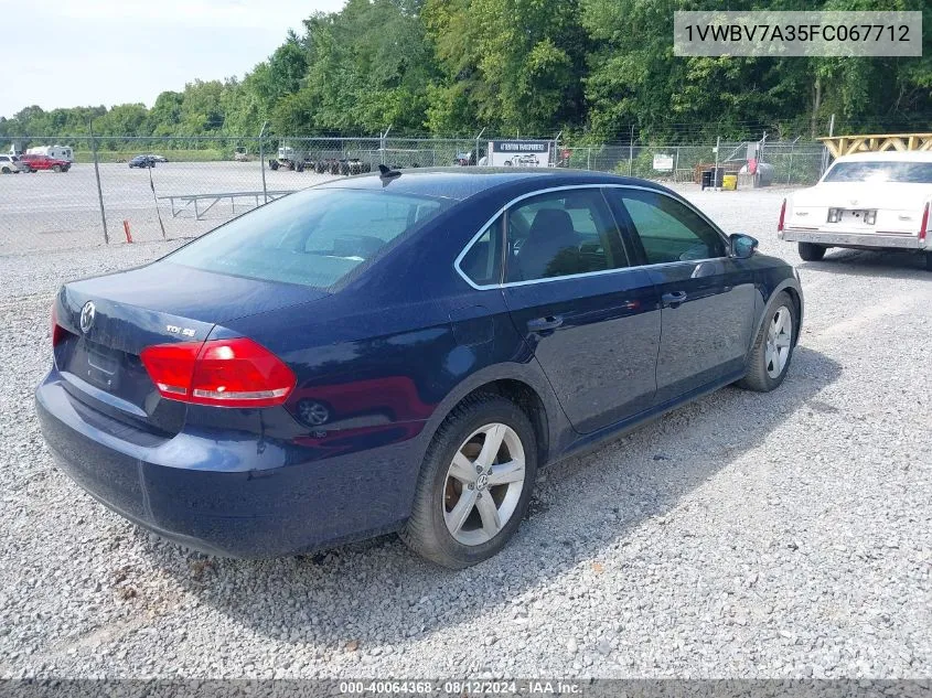 2015 Volkswagen Passat 2.0L Tdi Se VIN: 1VWBV7A35FC067712 Lot: 40064368