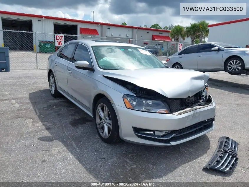 2015 Volkswagen Passat 2.0L Tdi Sel Premium VIN: 1VWCV7A31FC033500 Lot: 40189378