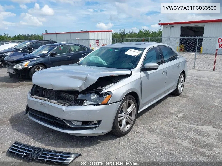 2015 Volkswagen Passat 2.0L Tdi Sel Premium VIN: 1VWCV7A31FC033500 Lot: 40189378