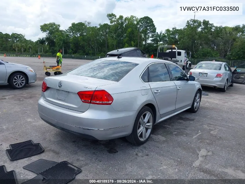 2015 Volkswagen Passat 2.0L Tdi Sel Premium VIN: 1VWCV7A31FC033500 Lot: 40189378