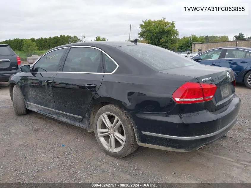 2015 Volkswagen Passat 2.0L Tdi Sel Premium VIN: 1VWCV7A31FC063855 Lot: 40242757