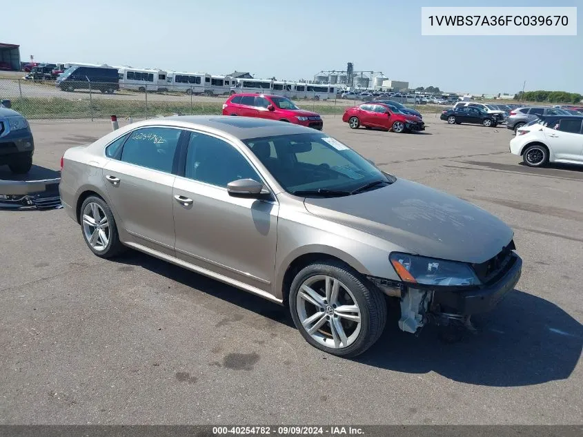 2015 Volkswagen Passat 1.8T Se VIN: 1VWBS7A36FC039670 Lot: 40254782