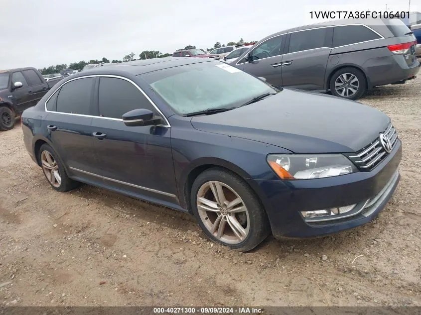 2015 Volkswagen Passat 1.8T Sel Premium VIN: 1VWCT7A36FC106401 Lot: 40271300