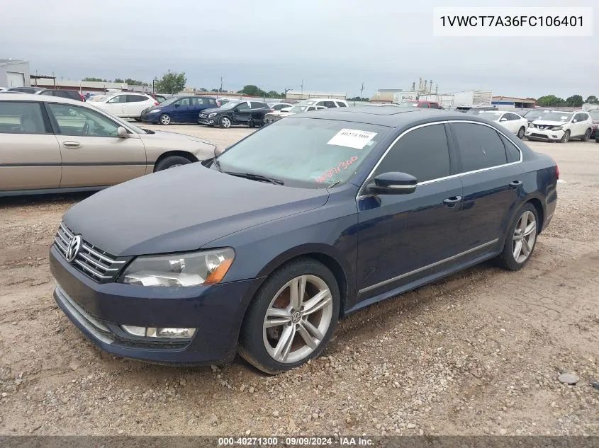 2015 Volkswagen Passat 1.8T Sel Premium VIN: 1VWCT7A36FC106401 Lot: 40271300