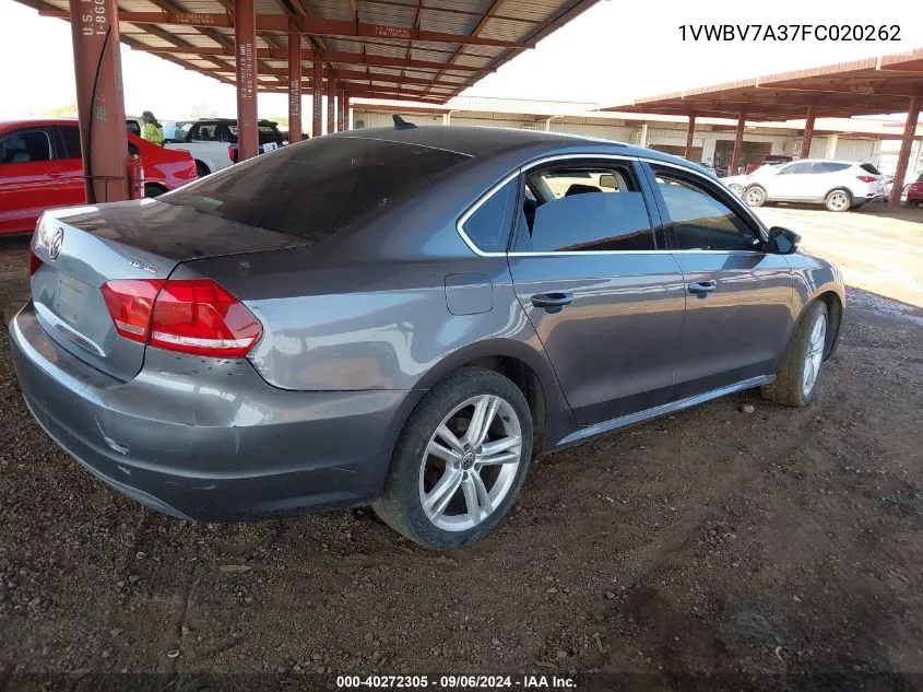 1VWBV7A37FC020262 2015 Volkswagen Passat 2.0L Tdi Se