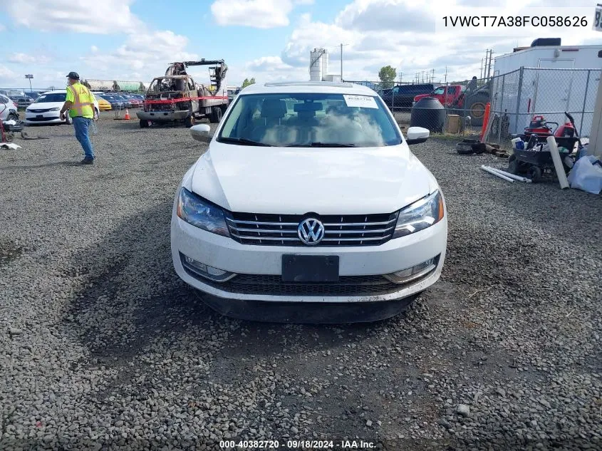 2015 Volkswagen Passat 1.8T Sel Premium VIN: 1VWCT7A38FC058626 Lot: 40382720