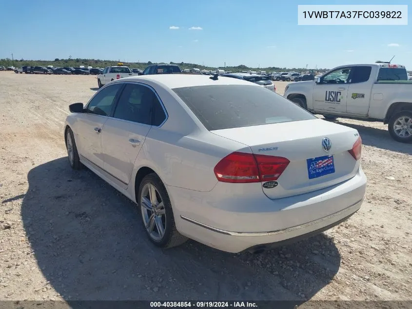 2015 Volkswagen Passat 1.8T Se VIN: 1VWBT7A37FC039822 Lot: 40384854