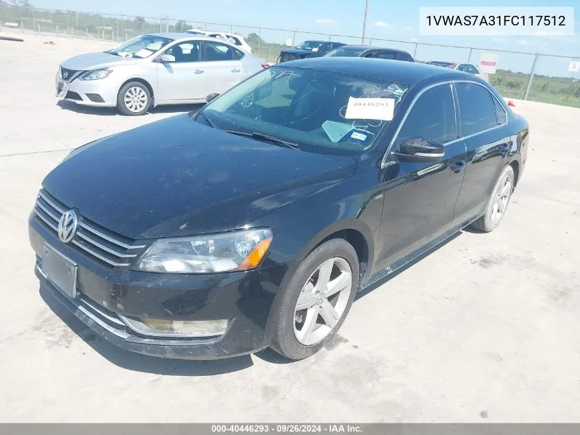 2015 Volkswagen Passat 1.8T Limited Edition VIN: 1VWAS7A31FC117512 Lot: 40446293