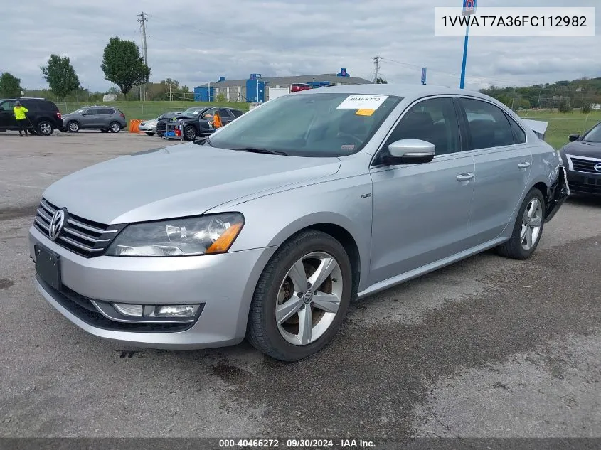 2015 Volkswagen Passat 1.8T Limited Edition VIN: 1VWAT7A36FC112982 Lot: 40465272