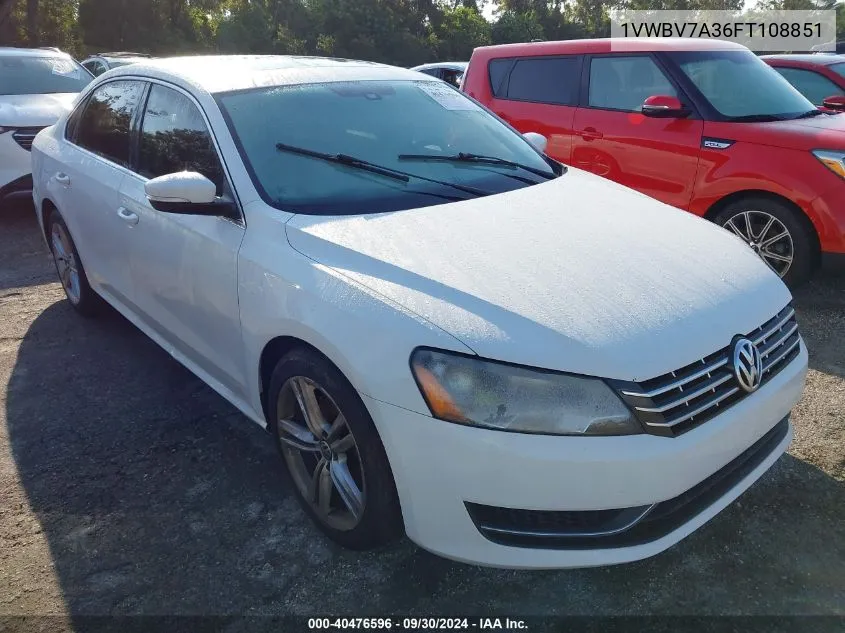 2015 Volkswagen Passat Se VIN: 1VWBV7A36FT108851 Lot: 40476596