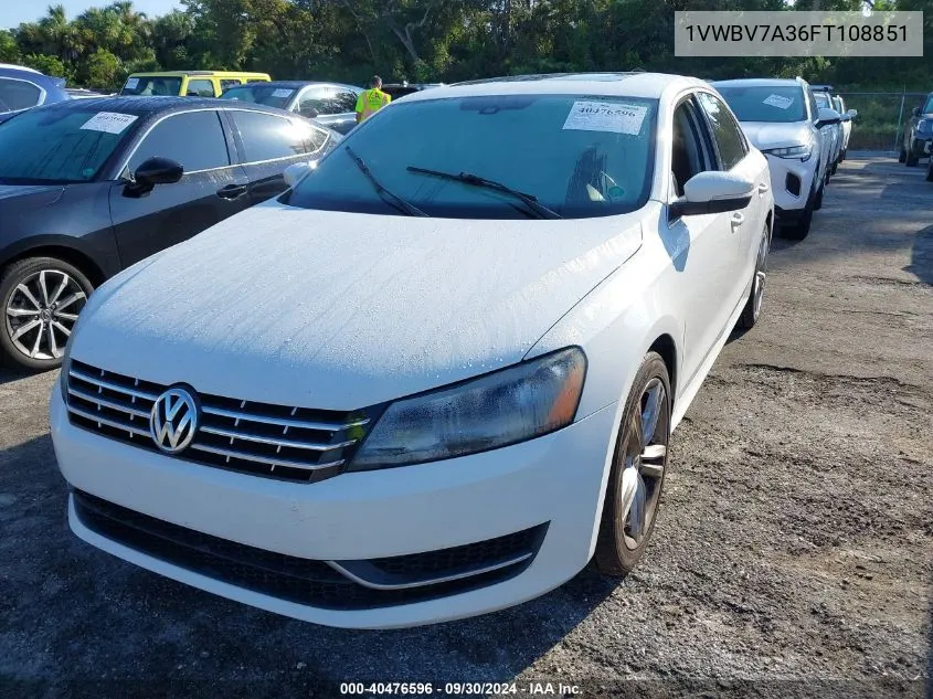 2015 Volkswagen Passat Se VIN: 1VWBV7A36FT108851 Lot: 40476596