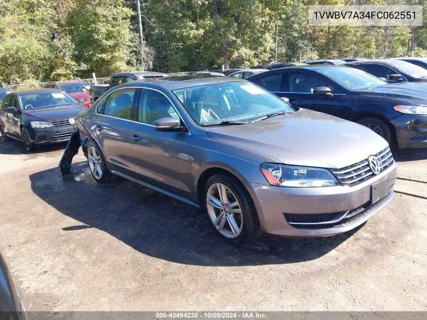 2015 Volkswagen Passat 2.0L Tdi Se VIN: 1VWBV7A34FC062551 Lot: 40494230