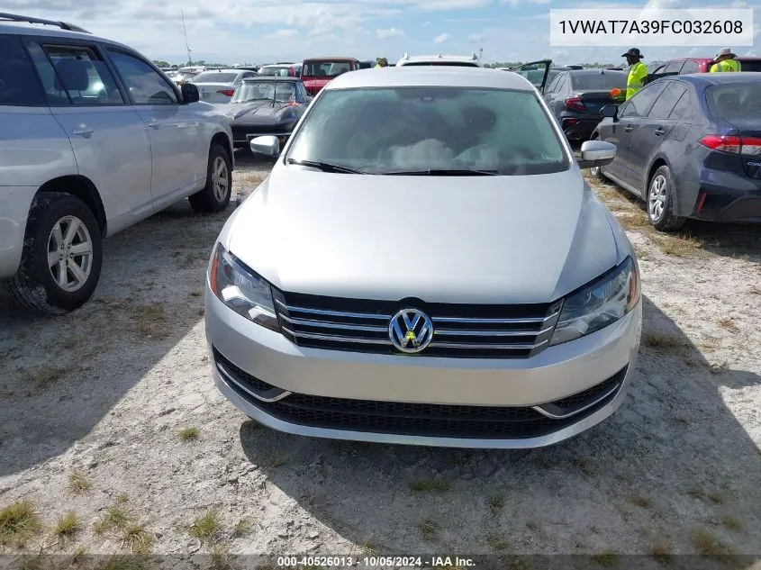 2015 Volkswagen Passat S VIN: 1VWAT7A39FC032608 Lot: 40526013