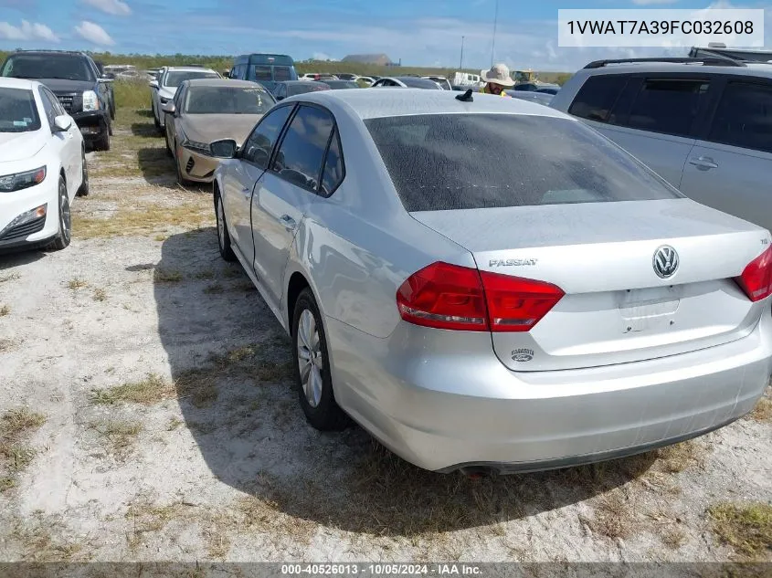 2015 Volkswagen Passat S VIN: 1VWAT7A39FC032608 Lot: 40526013