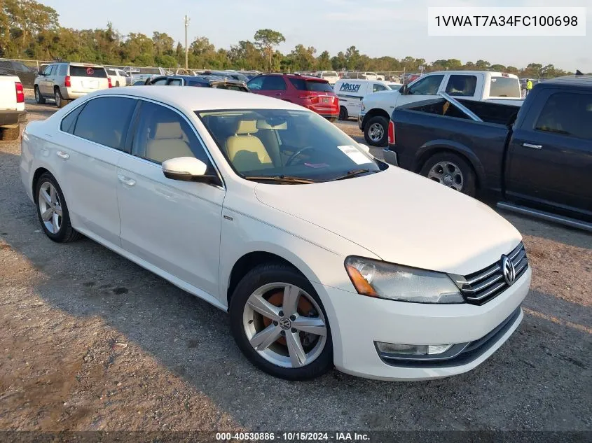 2015 Volkswagen Passat 1.8T Limited Edition VIN: 1VWAT7A34FC100698 Lot: 40530886