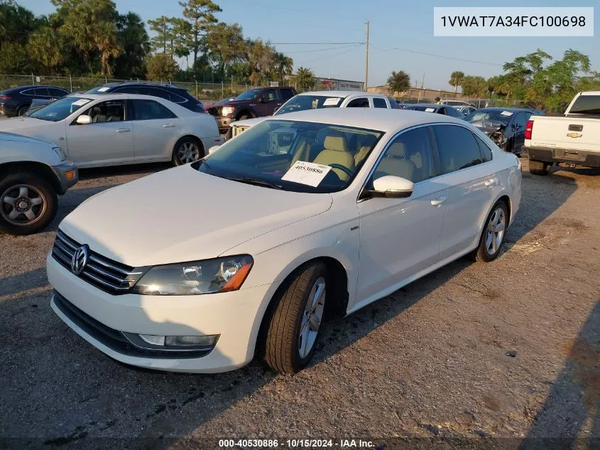 2015 Volkswagen Passat 1.8T Limited Edition VIN: 1VWAT7A34FC100698 Lot: 40530886