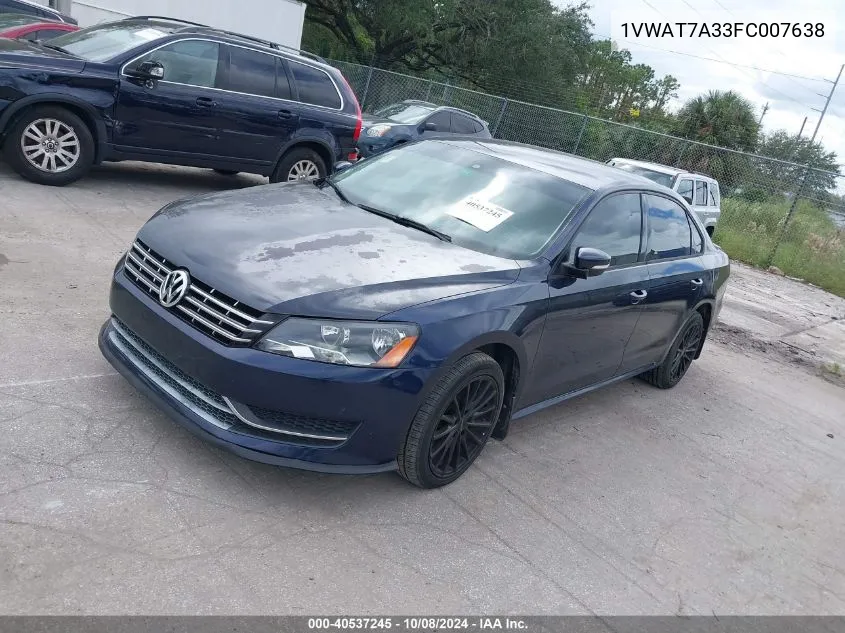 2015 Volkswagen Passat S VIN: 1VWAT7A33FC007638 Lot: 40537245