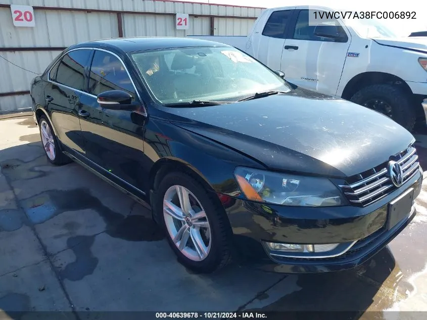 1VWCV7A38FC006892 2015 Volkswagen Passat Sel