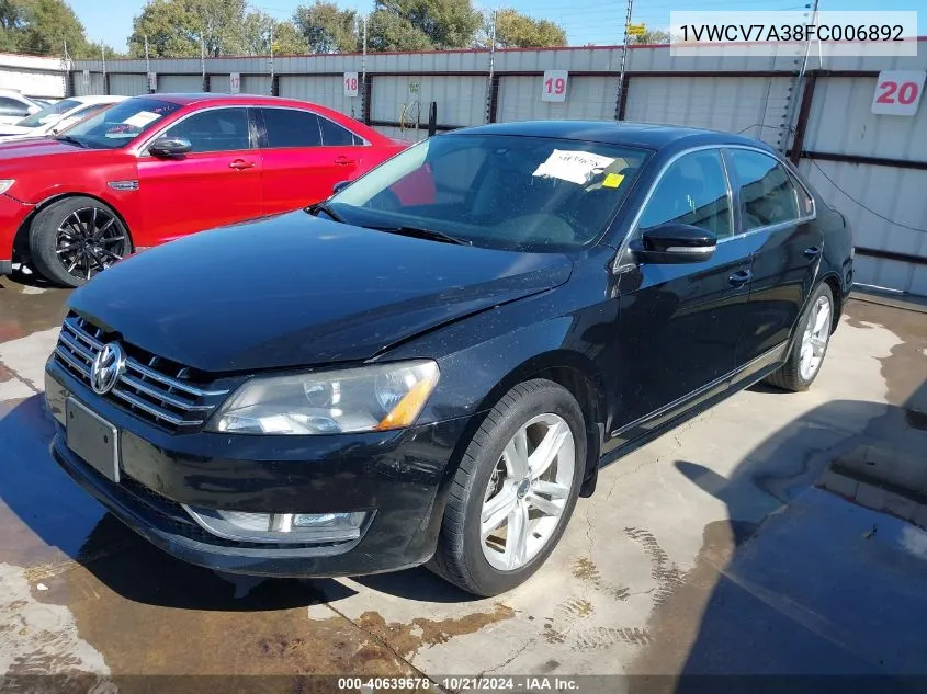 1VWCV7A38FC006892 2015 Volkswagen Passat Sel