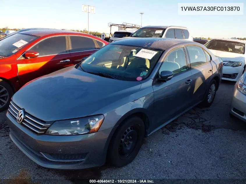 2015 Volkswagen Passat 1.8T S VIN: 1VWAS7A30FC013870 Lot: 40640412